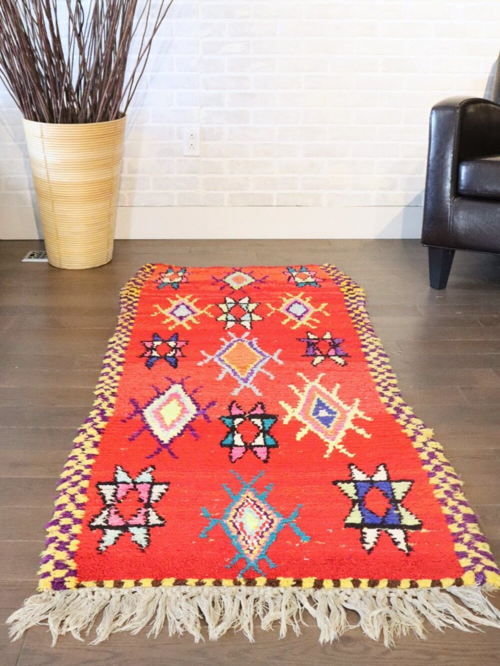 Authentic Handwoven Moroccan Berber Rug, Wool Cotton Boho Decor (30x74 IN)
